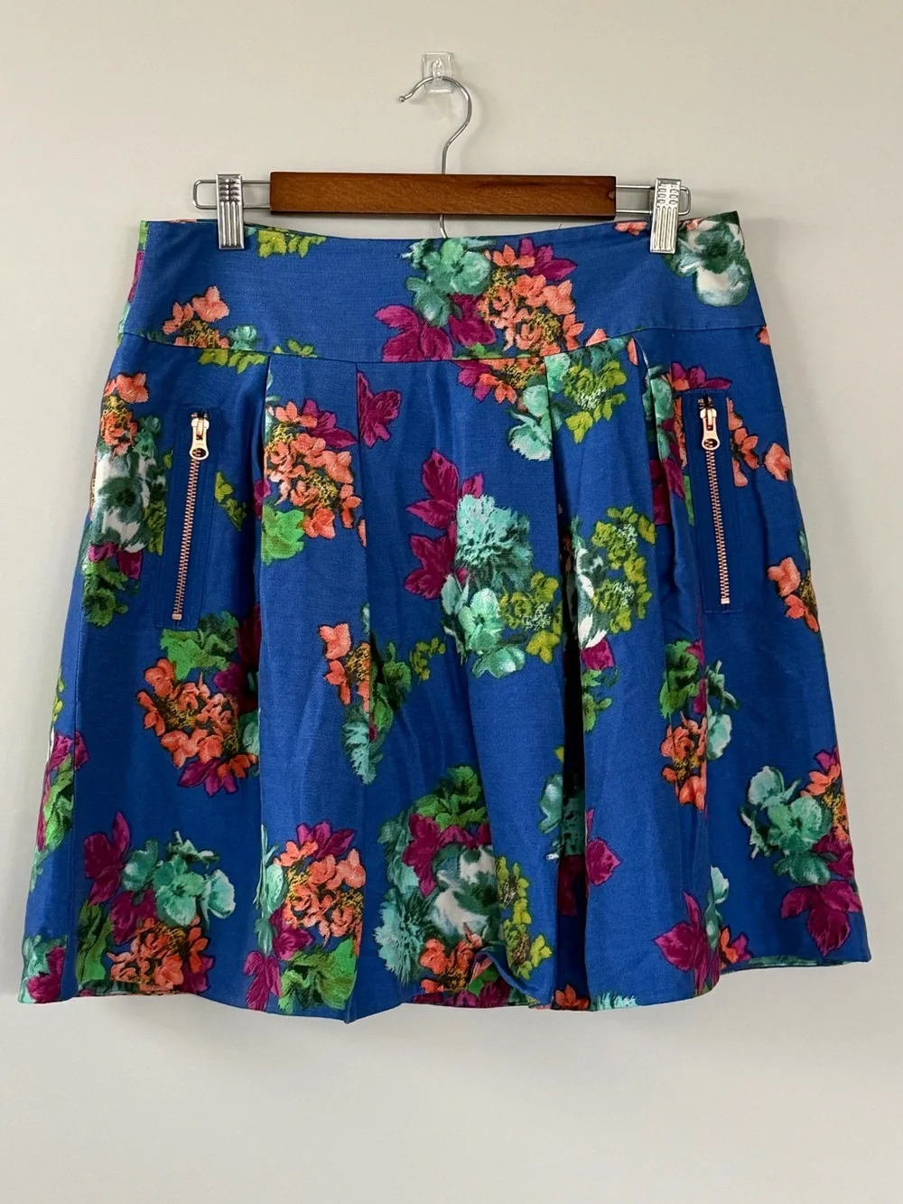 Maeve Anthropologie Garden Days Floral Mini Skirt 12P Blue Zip Pocket Anthro